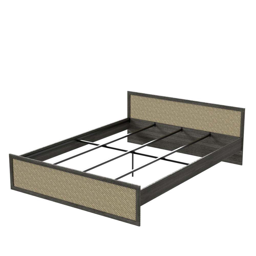 Rattan American Rustic Wood Support Iron Tube King Bed Highend